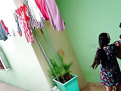 Indian College stepsister Sex while putting clothes out to dry