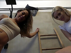 Two Stunning Chicks Playing with Their Horny Slave