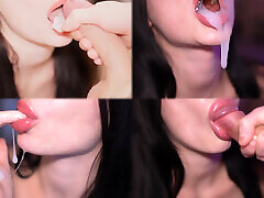 Cum in mouth and on lips compilation! mom foresed son at night play swallow