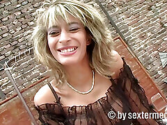 Blonde with Big Boobs Takes off Her Tartan Skirt