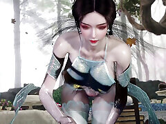 3d可爱的亚洲角色扮演女孩有口交与大家伙
