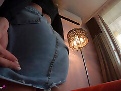 Step Sister in a Denim Skirt Without Panties Came to Visit to Show Her Lustful Holes and Get Fucked Doggystyle