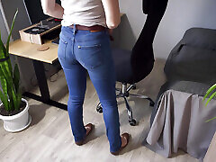 Ass Teasing In Tight Blue Jeans And Full Back Panties