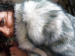 Cum Play While Wearing a Grey Fur-coat and Long Boots 214