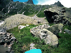 Young couple having naughty sex in the mountains POV