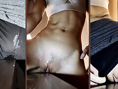 Skinny german girl rides the desk. Humping till ORGASM