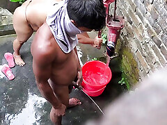 I see my step aunty and my step uncle taking a bath