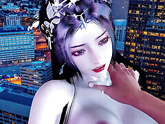 3D horny slut Asian japanese step dad love story wearing sexy dress have hardcore footjob sex
