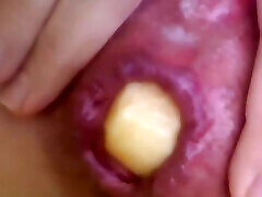 Anal insertion with a cute apple