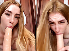 HORNY REDHEADED BITCH MADLY SUCKS A HUGE COCK