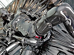 OnlyFans teaser - Latex catsuit with built-in vaginal and anal condoms!