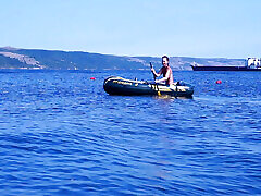 On boat in water Volga-river