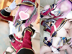 Genshin Impact Cosplaying Charlotte Cowgirl and Glove-Handjob Triple rock rockefeller