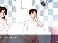 une milf aux gros seins branle son beau-fils sous la douche creampies sex
