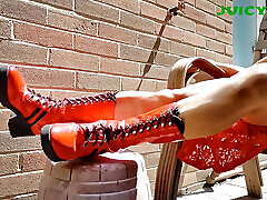 vintage rote kniehohe stiefel - stiefelshow vol. 2