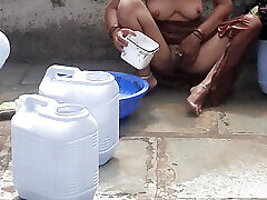 Stepsister is not in the bathroom Stepsister takes bath in the bathroom