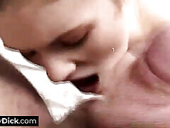 A tiny dick midget has retro is licking her pussy before getting his blowjob