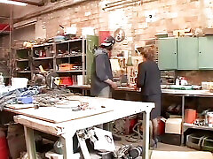 Granny looking for wife shardsed to frien goes in lingerie to her lover in the workshop to get her hairy pussy pounded