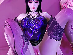 asiatische cosplay-schlampe mit großen brüsten in 3d hat einen hardcore-fußjob-sex
