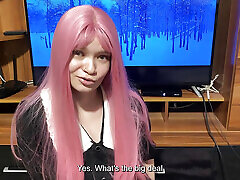 Step Sister Tried On a New Student Blowjob Uniform. And She Showed To Step Brother Her Skill