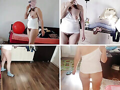 femme amateur danse nue autour de la maison, gros tétons, gros cul
