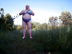 Stepmom undressed in the park and pisses in front of everyone