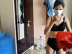 Desi bhabhi changing clothes in front of devar.