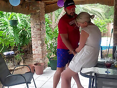 Fucking the Neighbors new coupal 1st nigth on the Patio Were He Can Easily See Us