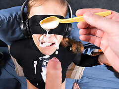 NEW GAME OF TASTE! They didn&039;t leave me a chance, my turtleneck and face are all in cum and yogurt!
