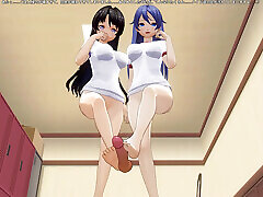 Two Students in Tracksuits Jerk off a Dick with Their Feet in the boy loosing virginty Room