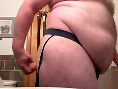 Fat Belly Chub takes Big Dildo in his jockstrap!