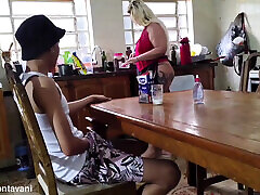 Stepmom in Her Kitchen Offered Milk to Her Trapped