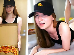 The delivery girl ate the pizza????and paid back with a hot pussy