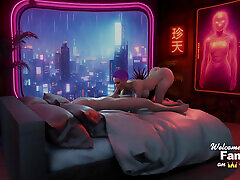 Neon Heat. Passionate sex with busty hot street girl in the neon room