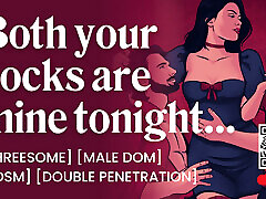 ASMR lesbian ddlg Porn: MMF Threesome with BDSM, Double Penetration & Cock Sharing - Erotic lesbian nevel sex for Women