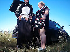 my girlfriend holds my dick while I pee and then gives me a blowjob in public