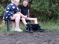 A neighbor in a public park jerks off my dick until I cum