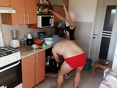 Couple Having Fun in hd baby strip Kitchen. Sexy Wife Doing Chores in 19 year 69 pose House Naked