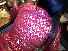 Red and Gold Dress Kitchen Play - Spanking, Blowjob, Doggy & Intense Orgasm 298