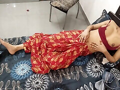 Indian Bhabhi in Red Sari Deepthroat Blowjob with Sex
