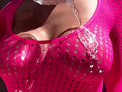 Italian Big Tits Milf Artemisia Love Hot Solo Big juicy Boobs Bouncing Session outdoor water play
