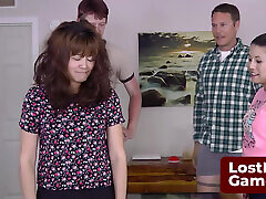 Tessa, Jesse, Jake, only one handjob Leilani bring in a cards strip game