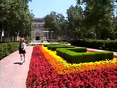 Pigtailed skinny blonde outdoor double penetration