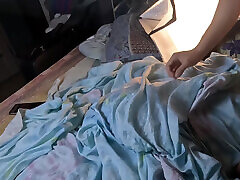 DAD holds you tightly in his arms and fucks your pussy kissing your body.