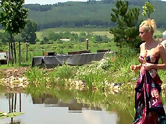 Blonde Lesbian Has an Outdoor Solo Sex Fingering Her Wet Pussy