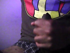 Nerdy black guy Jacking Fat dick about to cum