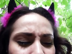 Sexy European chick Kristall jap suits loves having sex outdoors