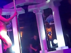 Really hot strip show by charming blonde and brunette busty sexpots