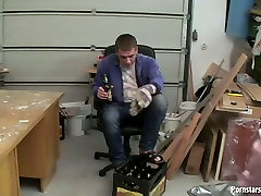Strict brunette in blouse squats down and sucks a dick right in the office