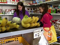 Two housewife cooking amateurs take off their clothes showing small perky tits
